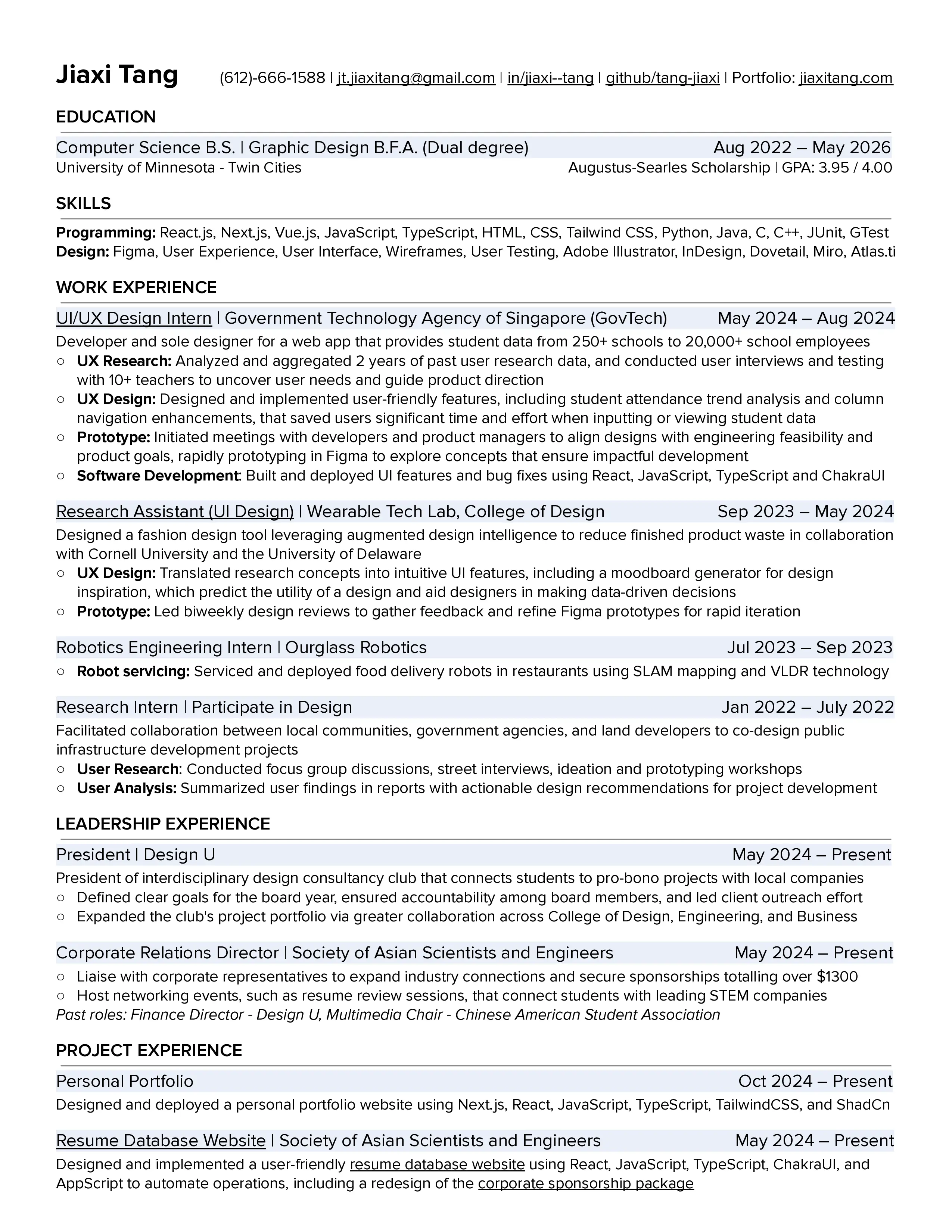 Jiaxi Tang resume